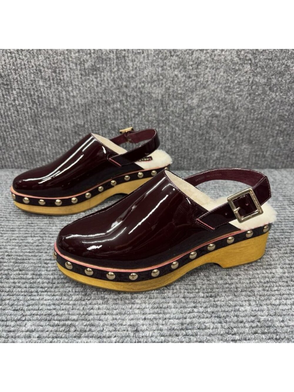 Kelsi Dagger Platform Clogs Women's 9 Burgundy Patent Leather Studded Slingback - Picture 1 of 9